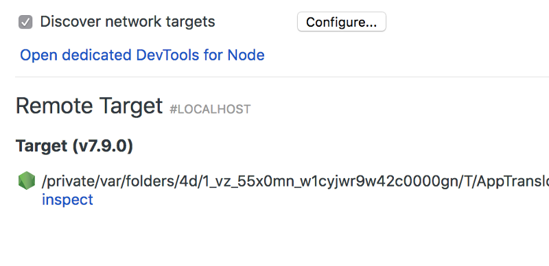 Remote targets shown in Chrome